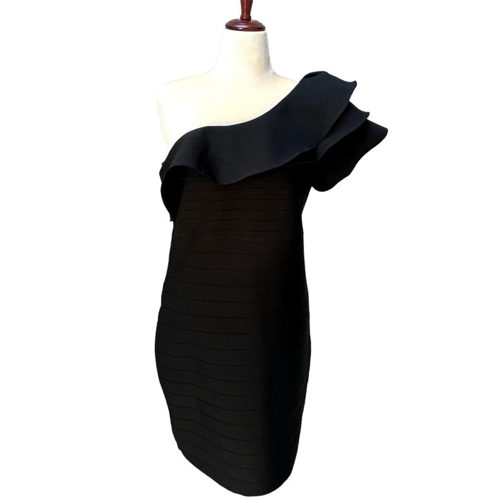 VENUS Black Bandage One Shoulder Ruffle Cocktail Party Formal Black Tie …